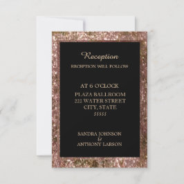 Tarjeta de recepción de boda con brillo en rosa or