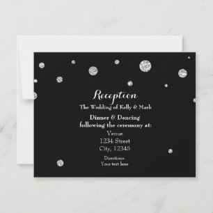 Tarjeta de recepción de boda con brillo negro y pl