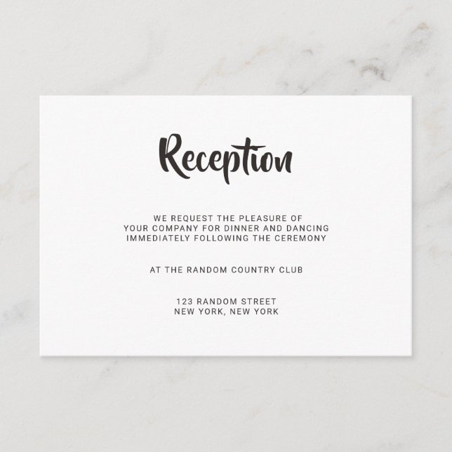 Tarjeta de Recepción de Boda con Caligrafía de Pin (Anverso)