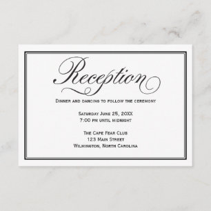 Tarjeta de recepción de boda con caligrafía en bla