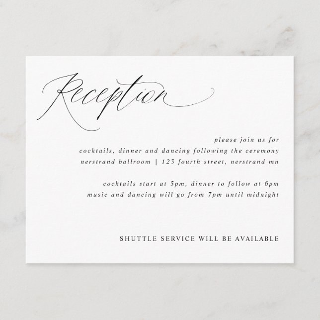 Tarjeta de Recepción de Boda con Caligrafía Modern (Anverso)