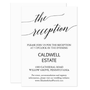 Tarjeta de Recepción de Boda con Caligrafía Negra 