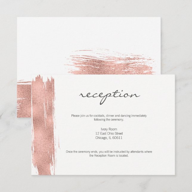 Tarjeta de recepción de boda con cepillo de oro ro (Anverso / Reverso)