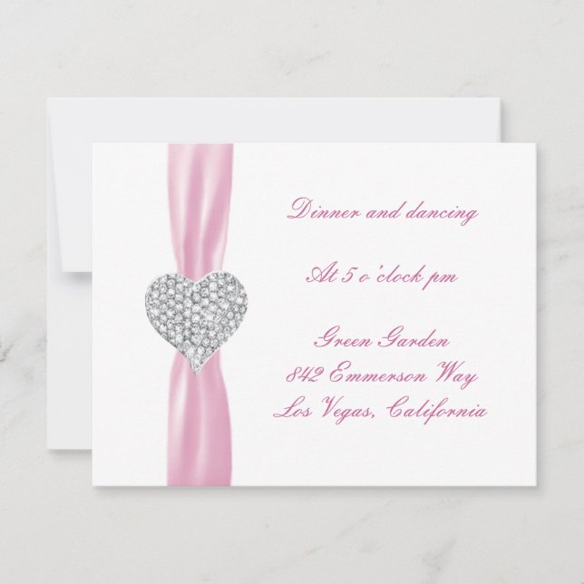 Tarjeta de recepción de boda con corazón de diaman (Anverso)