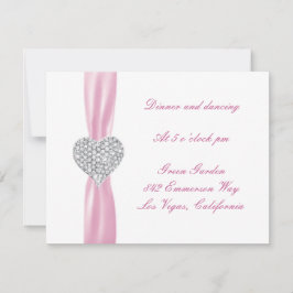 Tarjeta de recepción de boda con corazón de diaman