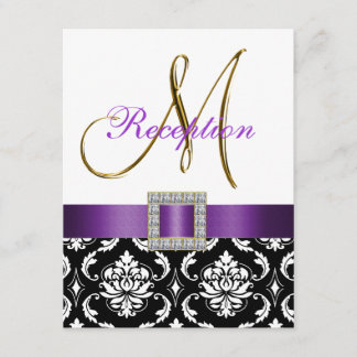 Tarjeta de recepción de boda con damasco negro mor