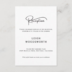 Tarjeta de recepción de boda con escritura moderna