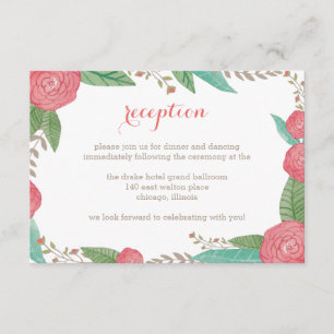 Tarjeta de recepción de boda con florales pintados