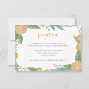 Tarjeta de recepción de boda con florales pintados