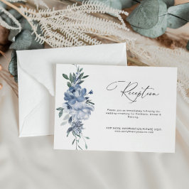 tarjeta de recepción de boda con flores azules pol