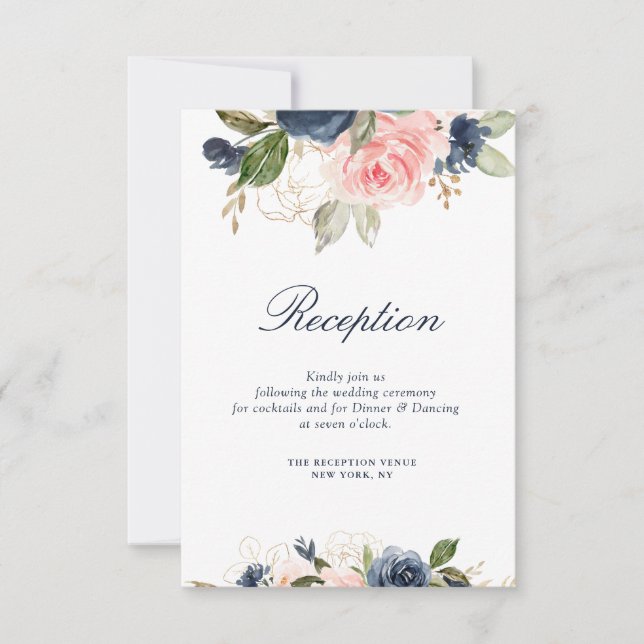 Tarjeta de recepción de boda con flores de la mari (Anverso)