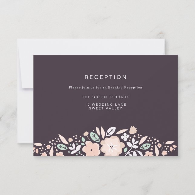 Tarjeta de recepción de boda con flores de remolin (Anverso)