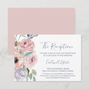 Tarjeta de recepción de boda con flores de rosa po