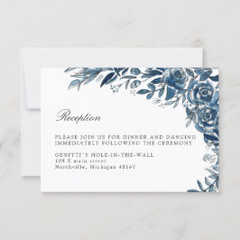Tarjeta de recepción de boda con flores índigo