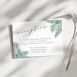 Tarjeta de recepción de boda con follaje tropical