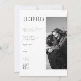 Tarjeta de recepción de boda con foto en blanco y