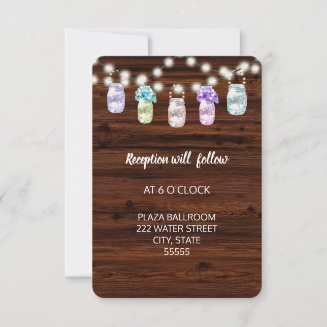 Tarjeta de recepción de boda con frasco de albañil (Anverso)
