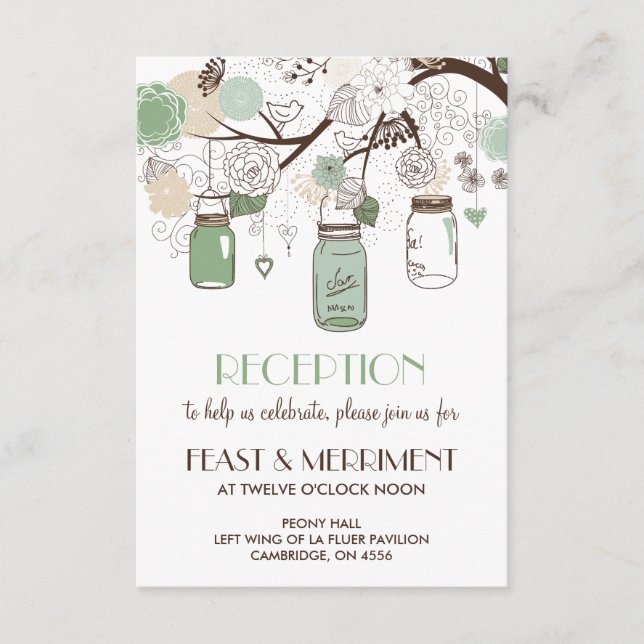 Tarjeta de recepción de boda con frascos de Mason  (Anverso)