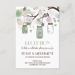 Tarjeta de recepción de boda con frascos de Mason