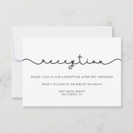 Tarjeta de recepción de boda con fuente simple y l
