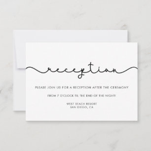 Tarjeta de recepción de boda con fuente simple y l