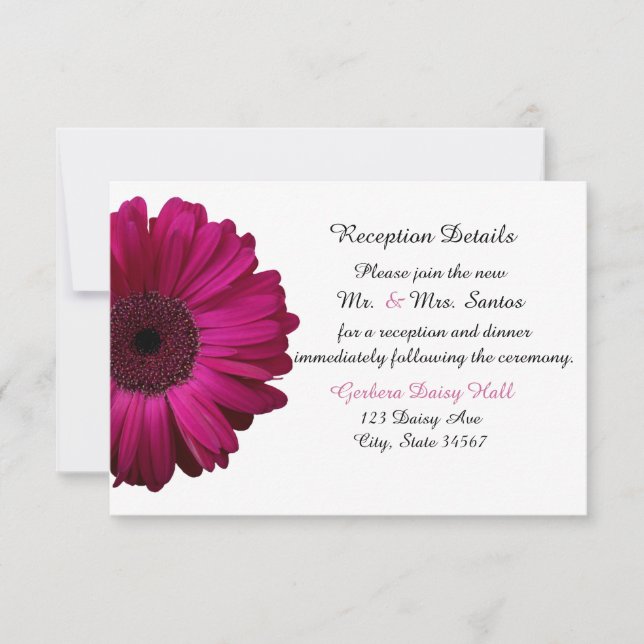 Tarjeta de recepción de boda con gerbera daisy ros (Anverso)