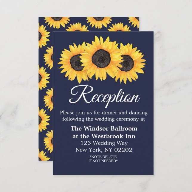 Tarjeta de recepción de boda con girasoles campest (Anverso / Reverso)
