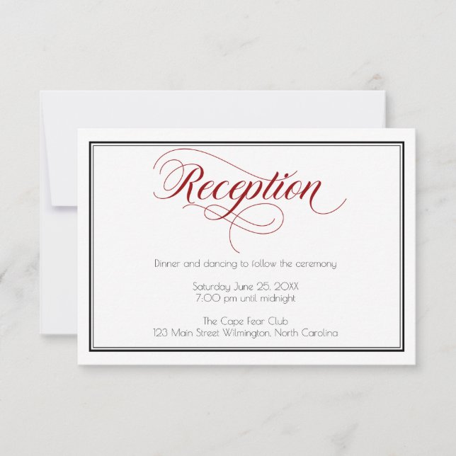 Tarjeta de recepción de boda con guión elegante ro (Anverso)