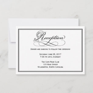 Tarjeta de recepción de boda con guión real en bla