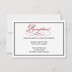 Tarjeta de recepción de boda con guión real rojo