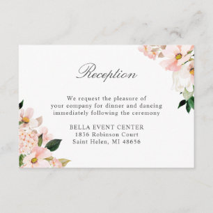 Tarjeta de Recepción de Boda con Hortensias Rosada