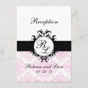 Tarjeta de recepción de boda con iniciales chic en