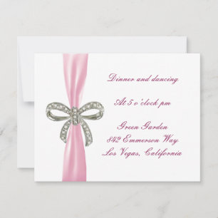Tarjeta de recepción de boda con lazo de diamante