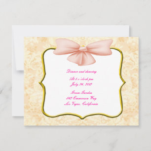 Tarjeta de recepción de boda con lazo rosa