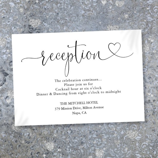Tarjeta de Recepción de Boda con Letra de Corazón  (Elegant Heart Script Wedding Reception Enclosure Card)