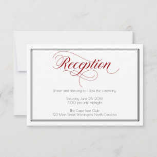 Tarjeta de recepción de boda con letra elegante ro