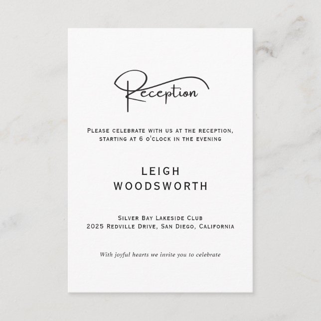 Tarjeta de Recepción de Boda con Letra Moderna (Anverso)