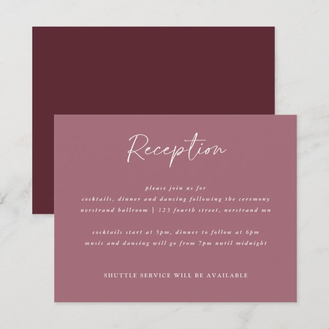 Tarjeta de Recepción de Boda con Letra Moderna Mer (Anverso / Reverso)