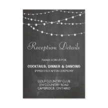 Tarjeta de recepción de boda con luces de cuerda e