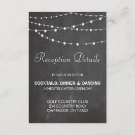 Tarjeta de recepción de boda con luces de cuerda e