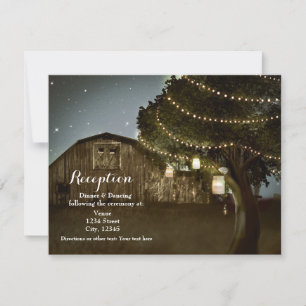 Tarjeta de recepción de boda con luces de granero 