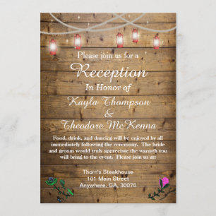 Tarjeta de recepción de boda con luces de linterna