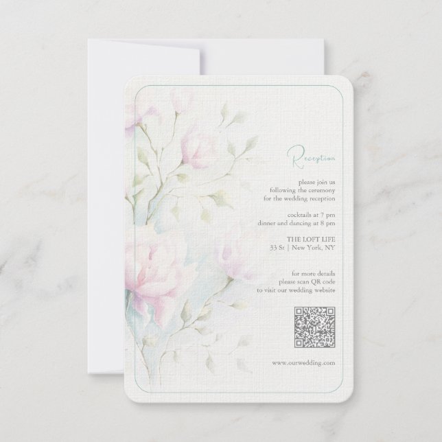 Tarjeta de Recepción de Boda con Magnolia Rosa (Anverso)
