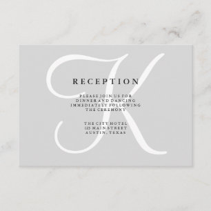 Tarjeta de Recepción de Boda con Monograma Gris Cl