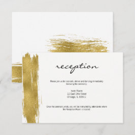 Tarjeta de recepción de boda con pincelada dorada 