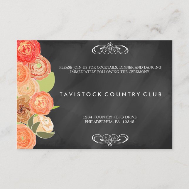 Tarjeta de Recepción de Boda con Pizarra de Flores (Anverso)