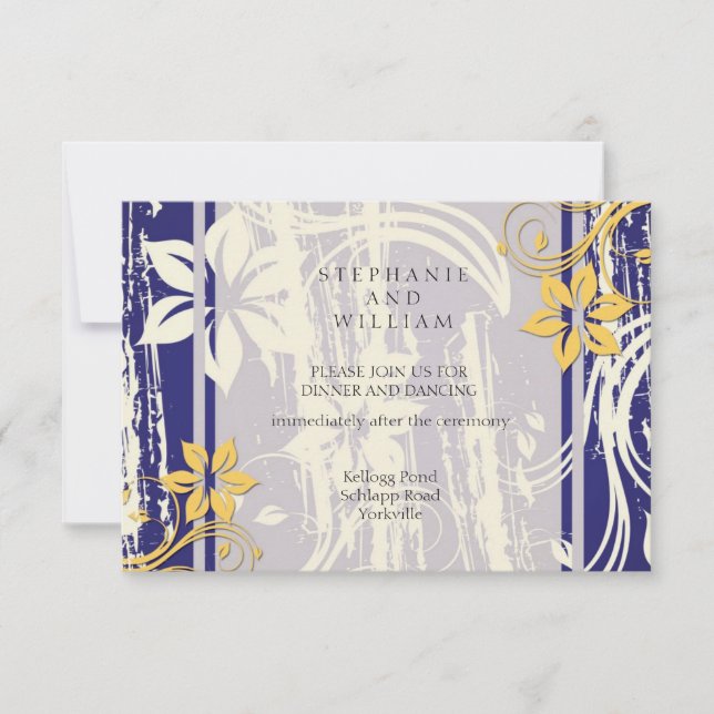 Tarjeta de recepción de boda con remolino azul y a (Anverso)