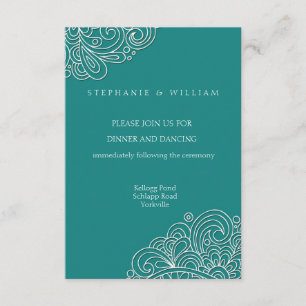 Tarjeta de recepción de boda con remolino de damas