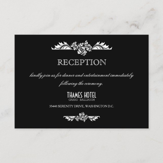 Tarjeta de recepción de boda con rosas damasco neg (Anverso)
