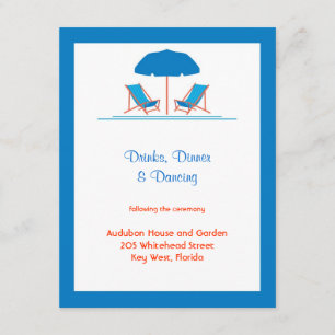 Tarjeta de recepción de boda con sillas de playa
